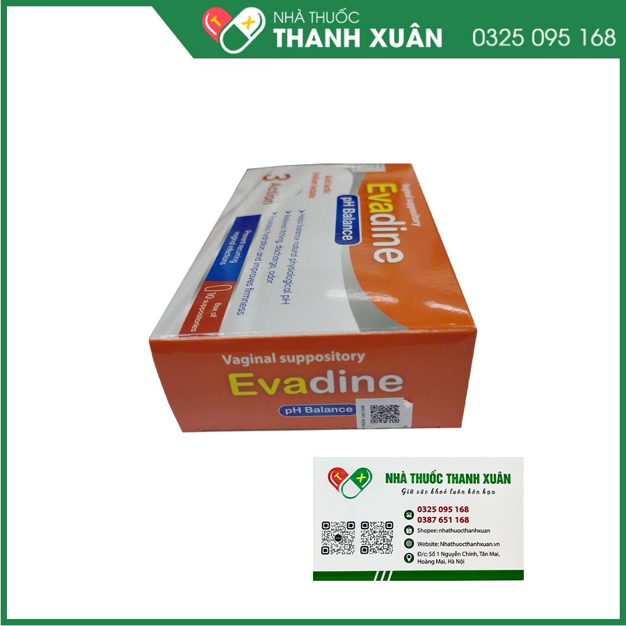 Evadine - Viên đặt hỗ trợ phụ khoa giúp cân bằng pH, hỗ trợ giảm viêm, cải thiện độ săn chắc và đàn hồi của niêm mạc